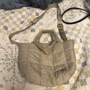 Quilted Mini Puffer Shoulder Bag in Taupe